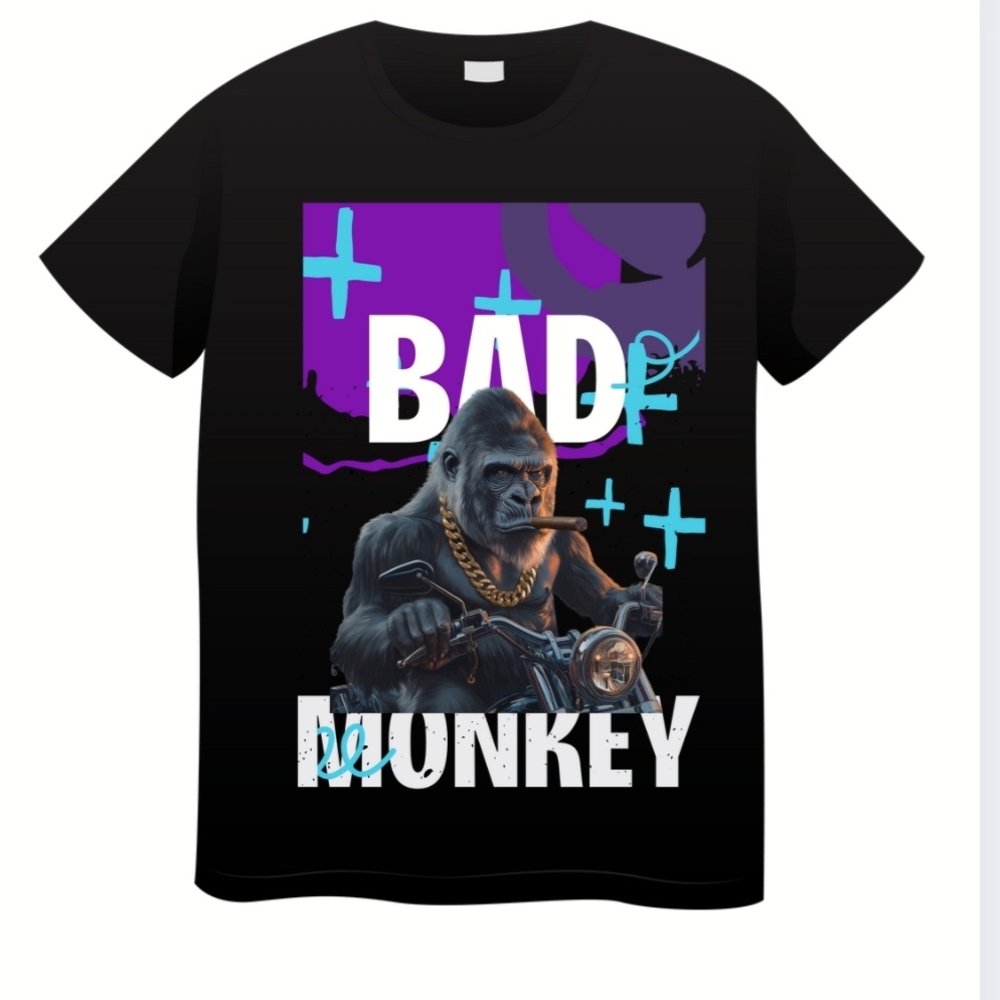 Black Graphic Tee with Gorilla Design